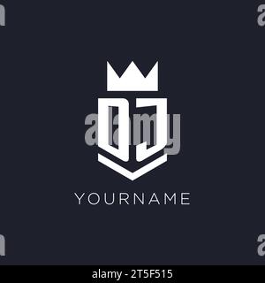 DJ logo with shield and crown, initial monogram logo design ideas Stock Vector