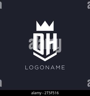 DH logo with shield and crown, initial monogram logo design ideas Stock Vector