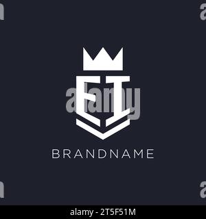 EI logo with shield and crown, initial monogram logo design ideas Stock Vector