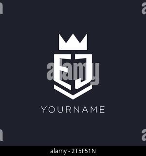 EJ logo with shield and crown, initial monogram logo design ideas Stock Vector