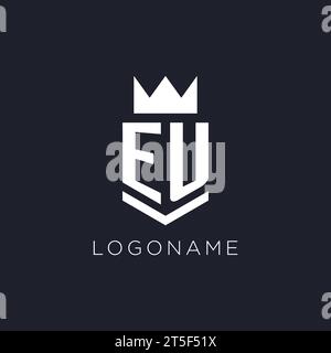 EU logo with shield and crown, initial monogram logo design ideas Stock Vector
