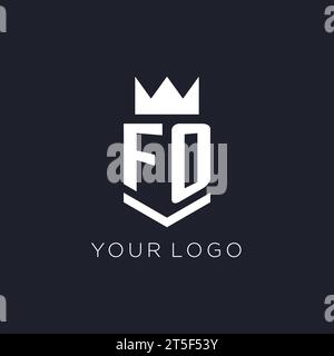 FO logo with shield and crown, initial monogram logo design ideas Stock Vector