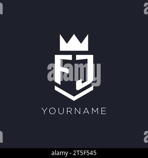 FJ logo with shield and crown, initial monogram logo design ideas Stock Vector