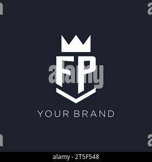 FP logo with shield and crown, initial monogram logo design ideas Stock Vector