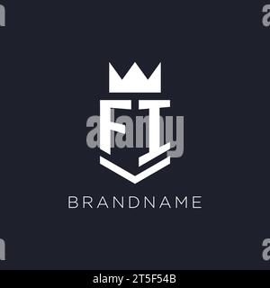 FI logo with shield and crown, initial monogram logo design ideas Stock Vector