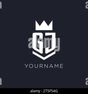 GJ logo with shield and crown, initial monogram logo design ideas Stock Vector