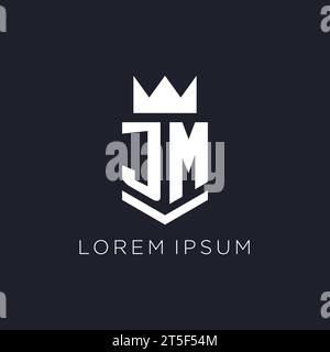 JM logo with shield and crown, initial monogram logo design ideas Stock Vector