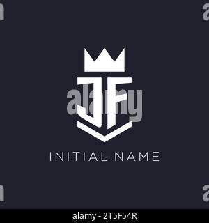 JF logo with shield and crown, initial monogram logo design ideas Stock Vector