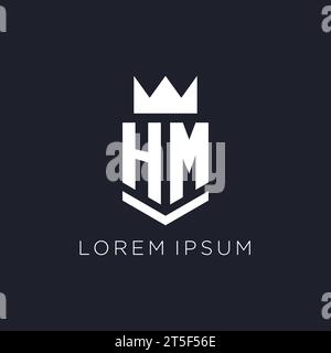 HM logo with shield and crown, initial monogram logo design ideas Stock Vector