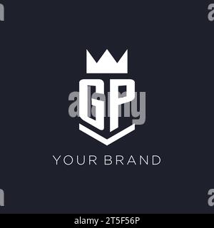 GP logo with shield and crown, initial monogram logo design ideas Stock Vector