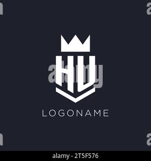 HU logo with shield and crown, initial monogram logo design ideas Stock Vector