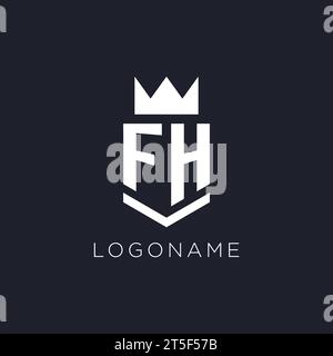 FH logo with shield and crown, initial monogram logo design ideas Stock Vector
