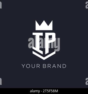 IP logo with shield and crown, initial monogram logo design ideas Stock Vector