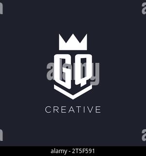 GQ logo with shield and crown, initial monogram logo design ideas Stock Vector