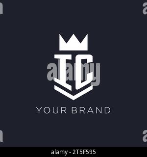 IC logo with shield and crown, initial monogram logo design ideas Stock Vector