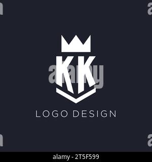KK logo with shield and crown, initial monogram logo design ideas Stock Vector