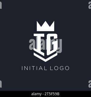 IG logo with shield and crown, initial monogram logo design ideas Stock Vector