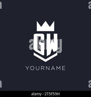 GW logo with shield and crown, initial monogram logo design ideas Stock Vector