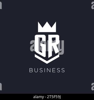 GR logo with shield and crown, initial monogram logo design ideas Stock Vector