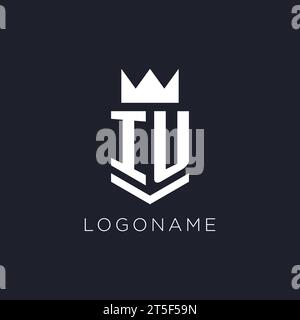 IU logo with shield and crown, initial monogram logo design ideas Stock Vector