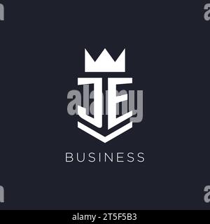 JE logo with shield and crown, initial monogram logo design ideas Stock Vector