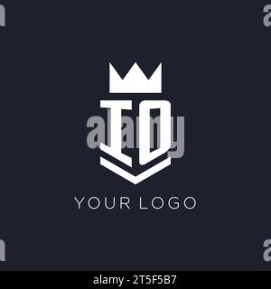 IO logo with shield and crown, initial monogram logo design ideas Stock Vector