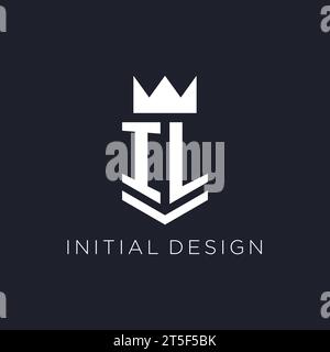 IL logo with shield and crown, initial monogram logo design ideas Stock Vector