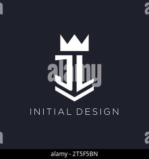 JL logo with shield and crown, initial monogram logo design ideas Stock Vector