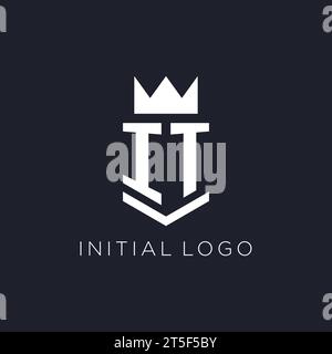 IT logo with shield and crown, initial monogram logo design ideas Stock Vector