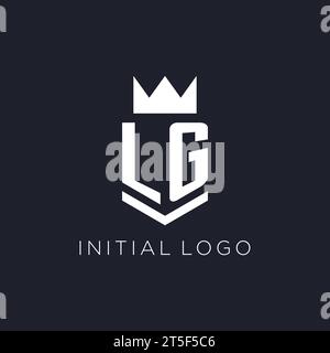 LG logo with shield and crown, initial monogram logo design ideas Stock Vector