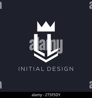 LL logo with shield and crown, initial monogram logo design ideas Stock Vector