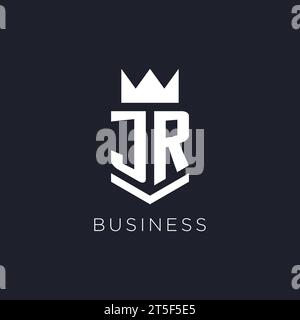 JR logo with shield and crown, initial monogram logo design ideas Stock Vector