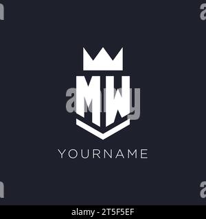 MW logo with shield and crown, initial monogram logo design ideas Stock Vector