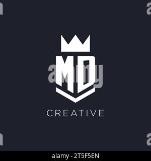MD logo with shield and crown, initial monogram logo design ideas Stock Vector