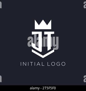 JT logo with shield and crown, initial monogram logo design ideas Stock Vector
