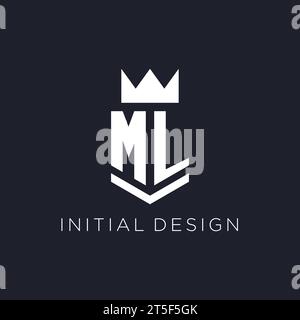 ML logo with shield and crown, initial monogram logo design ideas Stock Vector