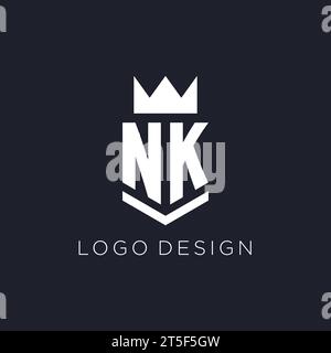 NK logo with shield and crown, initial monogram logo design ideas Stock Vector