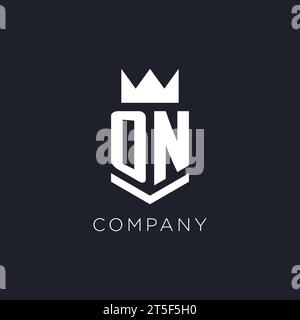 ON logo with shield and crown, initial monogram logo design ideas Stock Vector