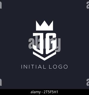 JG logo with shield and crown, initial monogram logo design ideas Stock Vector