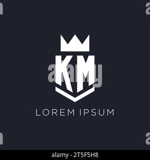 KM logo with shield and crown, initial monogram logo design ideas Stock Vector