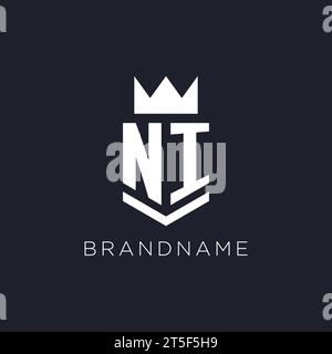 NI logo with shield and crown, initial monogram logo design ideas Stock Vector