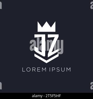 JZ logo with shield and crown, initial monogram logo design ideas Stock Vector