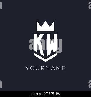 KW logo with shield and crown, initial monogram logo design ideas Stock Vector