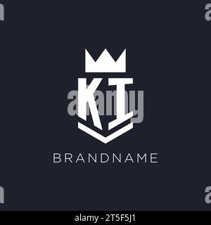 KI logo with shield and crown, initial monogram logo design ideas Stock Vector