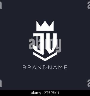 JV logo with shield and crown, initial monogram logo design ideas Stock Vector