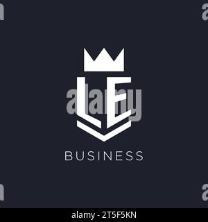 LE logo with shield and crown, initial monogram logo design ideas Stock Vector
