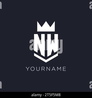 NW logo with shield and crown, initial monogram logo design ideas Stock Vector