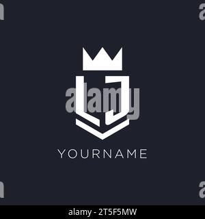 LJ logo with shield and crown, initial monogram logo design ideas Stock Vector