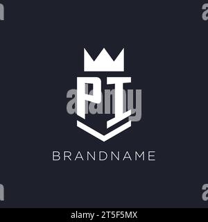 PI logo with shield and crown, initial monogram logo design ideas Stock Vector
