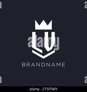 LV logo with shield and crown, initial monogram logo design ideas Stock Vector